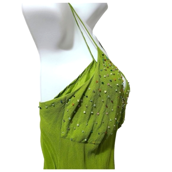 Tibi green Silk beaded dress Ruffle hem size S - Picture 9 of 16